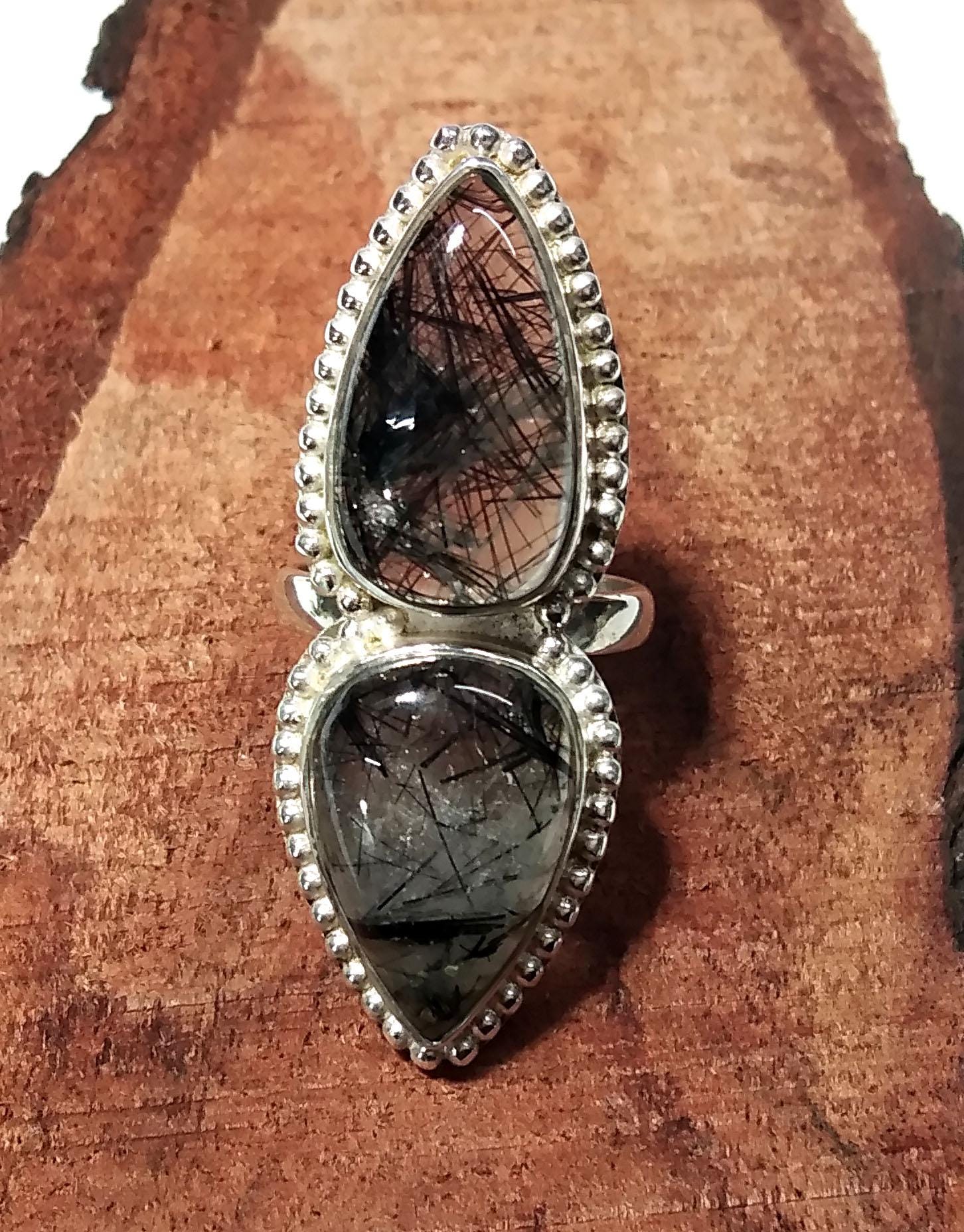 Black Rutile Cabochon Rings, 925 Starling Silver Jewelry, Natural Gemstone Black Rutile Ring, Beautiful Stylish Ring, For Girls/Women Ring